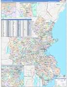 Boston-Cambridge-Newton Metro Area Wall Map Color Cast Style